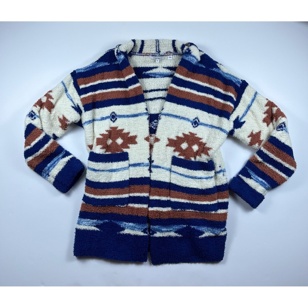 Venario Womens Small Southwestern Popcorn Knit Cardigan Blue Rust Soft  Boho